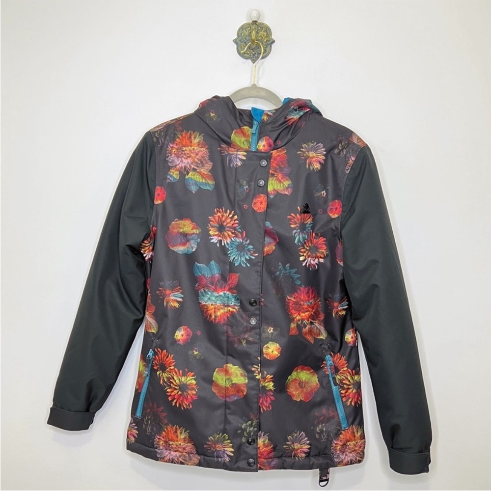 Aperture Black Blue Floral Multi Snowboarding Snow Ski Coat Hooded Women Size M